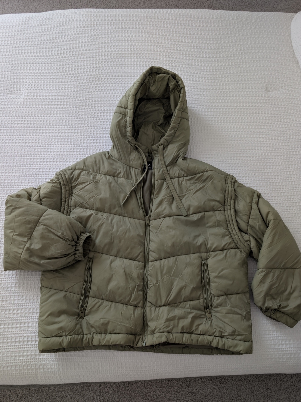 Zara Olive Green Puffer Jacket with Hood